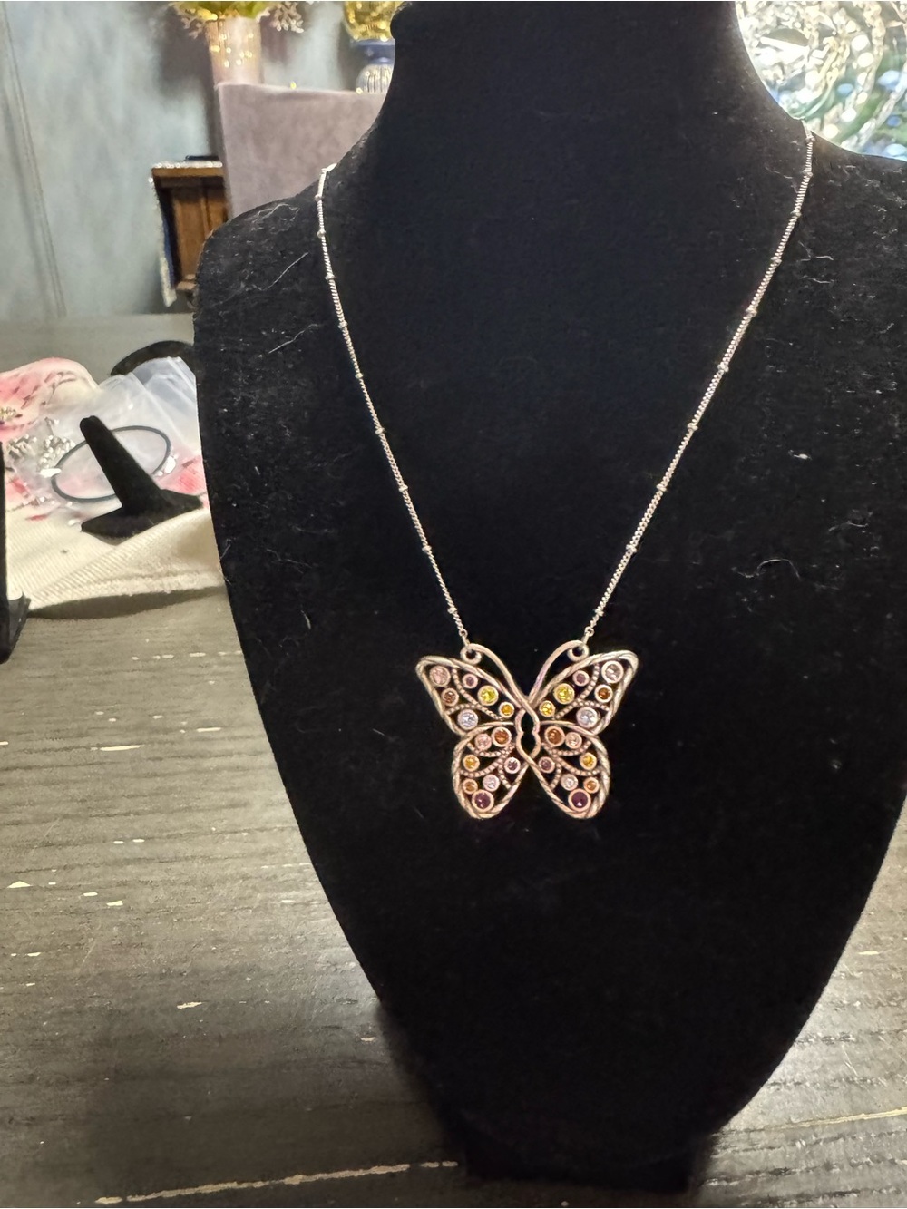 Brighton Butterfly Pendant Necklace with Pink and Yellow Accents